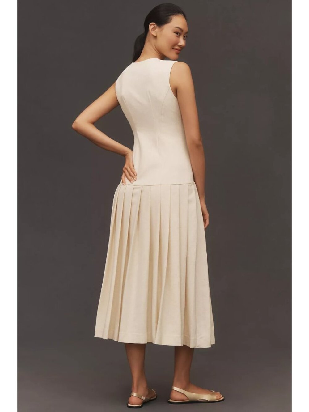 Lovaan Elly Pleated Button-Front Drop Waist Midi Dress 10 — image 3 of 5